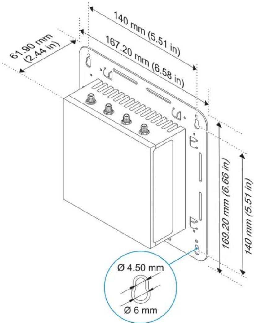 61.90 mm (2.44 in) 140 mm (5.51 in) 167.20 mm (6.58 in) 169.20 mm (6.66 in) 140 mm (5.51 in) Ø 4.50 mm Ø 6 mm