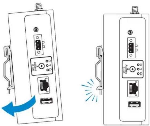 Diagram showing two connected electronic devices with labeled ports and connectors, one with a blue arrow indicating rotation or change.