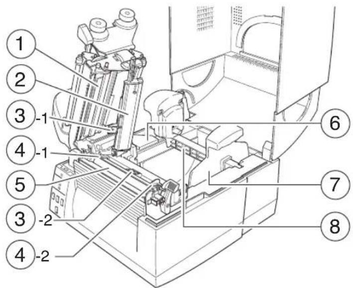 Technical diagram of a mechanical device with numbered components and labeled parts