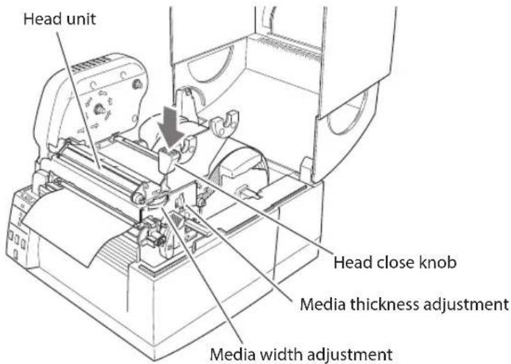 Head unit Head close knob Media thickness adjustment Media width adjustment