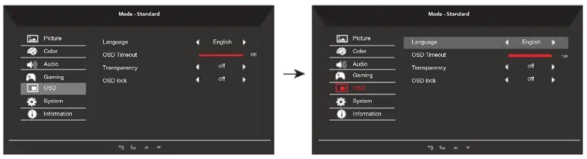 ACER Nitro XV340CKP - Adjusting the OSD setting - 1