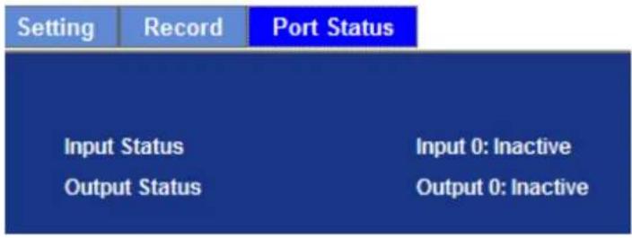 Setting Record Port Status Input Status Input 0: Inactive Output Status Output 0: Inactive