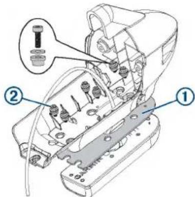 Technical diagram of a mechanical assembly with labeled parts, showing internal components and a magnified inset view.