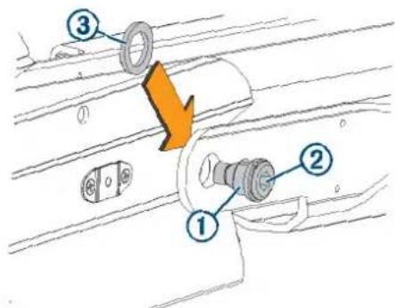 Diagram showing three labeled mechanical components with an orange arrow indicating direction, likely illustrating a process or assembly.