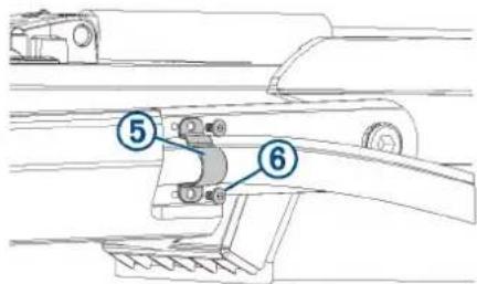 Technical diagram showing mechanical components with numbered labels 5 and 6 pointing to specific parts.