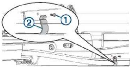 Technical diagram showing a mechanical assembly with labeled parts ① and ②, including a magnified view of the component.