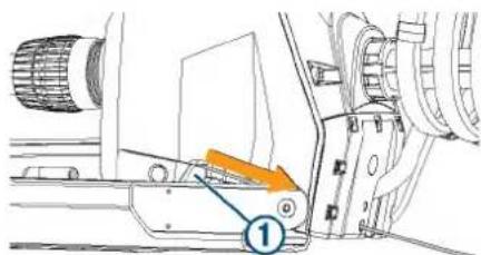 Technical diagram showing mechanical assembly with labeled component '1' and directional arrow