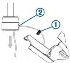 Diagram showing a mechanical component with labeled parts 1 and 2, including directional arrows indicating movement.