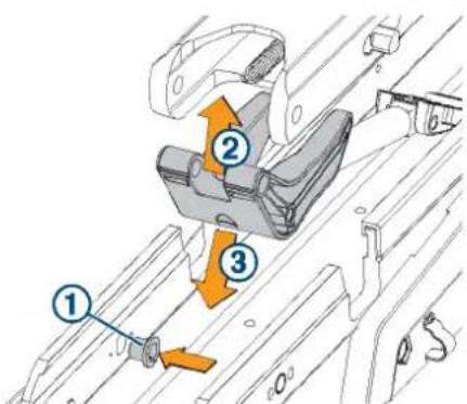 Technical diagram showing mechanical assembly with numbered components and directional arrows indicating motion or movement.