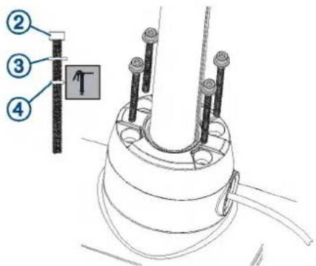 Technical diagram showing four labeled components of a mechanical assembly with pins and a T-shaped component