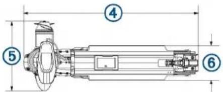 Technical drawing of a mechanical assembly with numbered components and dimension lines