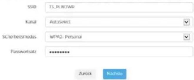 SSID TS_PLW3WIR Kana AutosMRC Sicherheitsmodus WPA2- Personal Passwortsatz ******** Zurück No7rste