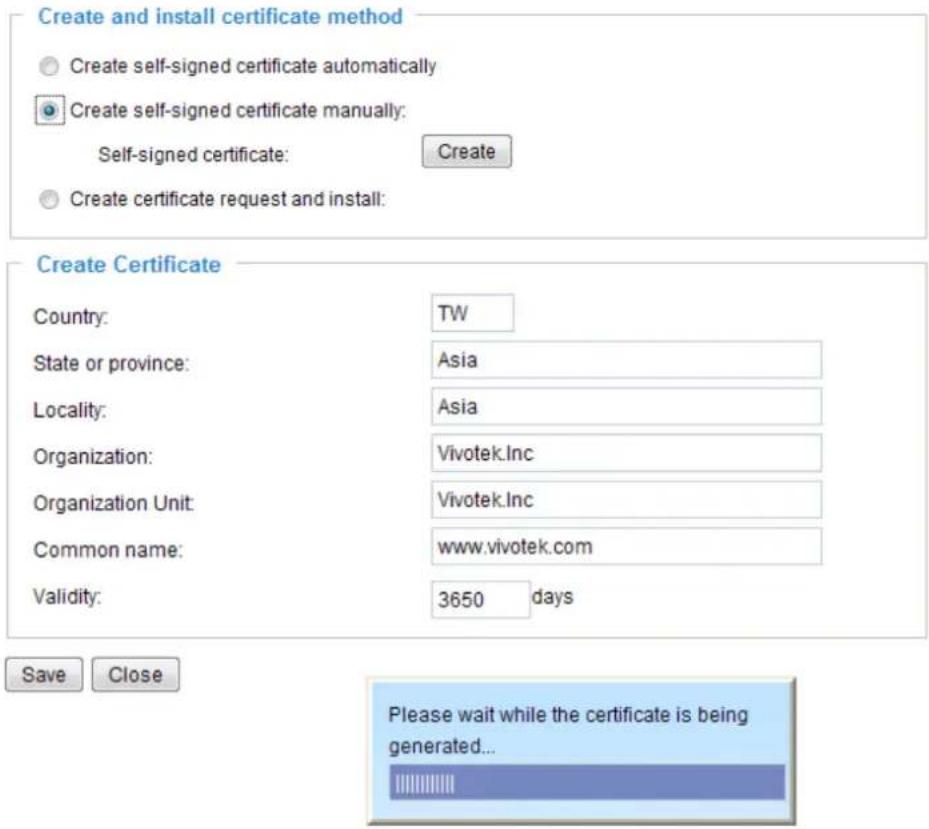 Vivotek VS8801 - Create self-signed certificate manually - 1
