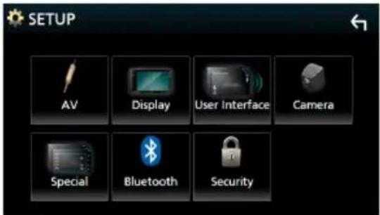 SETUP AV Display User Interface Camera Special Bluetooth Security