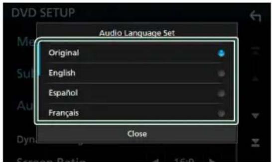DVD SETUP Audio Language Set Original English Español Français Close