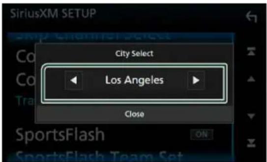 SiriusXM SETUP City Select Los Angeles Close SportsFlash SportsFlash Team Set