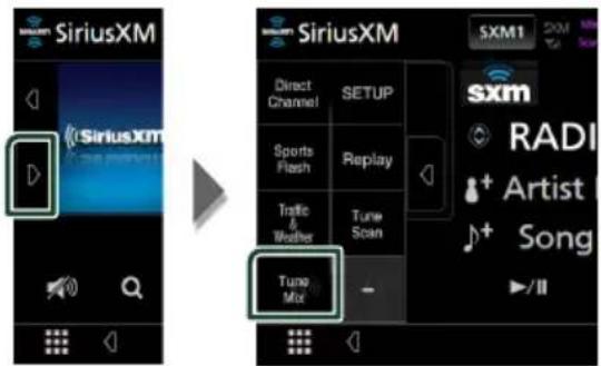SiriusXM SiriusXM Direct Channel SETUP Sports Flash Replay Trafie & Weather Tune Scan Turno Mix SXM1 SXM RADI Artist Song //II