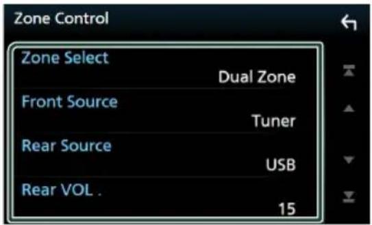 Zone Control Zone Select Dual Zone Front Source Tuner Rear Source USB Rear VOL . 15