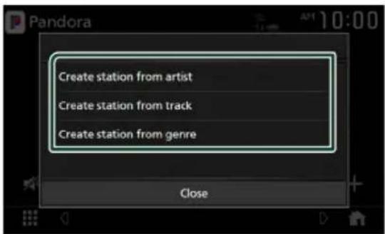 Pandora Create station from artist Create station from track Create station from genre Close