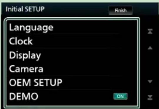 Initial SETUP Language Clock Display Camera OEM SETUP DEMO Finish