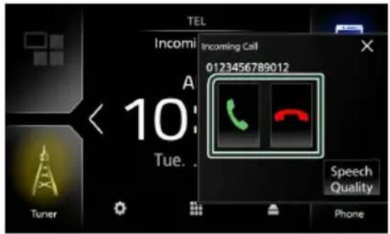 TEL Incoming Call 0123456789012 A < 10: Tue. Tuner Speech Quality Phone