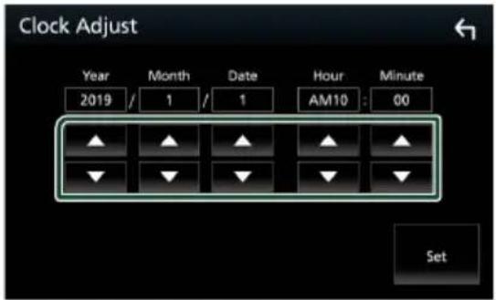 Clock Adjust Year Month Date Hour Minute 2019 / 1 / 1 AM10 : 00 Set