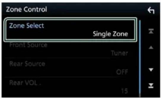 Zone Control Zone Select Single Zone Front Source Tuner Rear Source OFF Rear VOL . 15