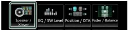 Speaker / X'over EQ / SW Level Position / DTA Fader / Balance