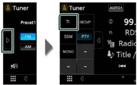 Tuner Preset1 FM AM Tuner TI SETUP SSM PTY MONO - - AUTO1 99. RDS Radio Title /