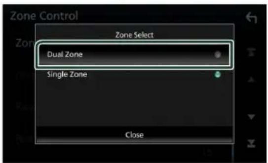 Zone Control Zone Select Dual Zone Single Zone Close