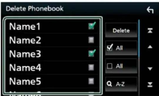 Delete Phonebook Name1 Name2 Name3 Name4 Name5 Delete All All A-Z
