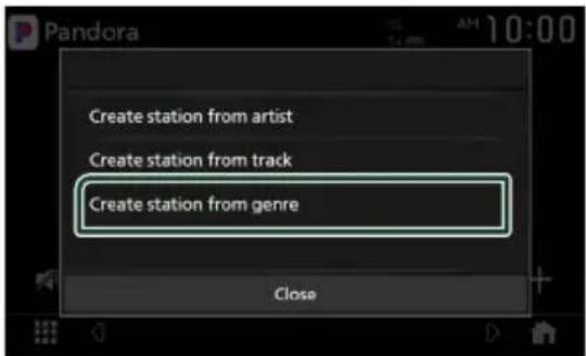 Pandora Create station from artist Create station from track Create station from genre Close