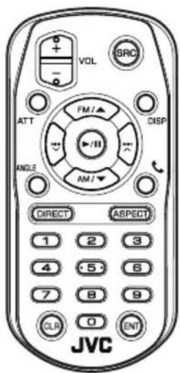VOL SRCI ATT FM/▲ DISP ANGLE NM/▼ DIRECT ASPECT 1 2 3 4 5 6 7 8 9 CLR 0 ENT JVC
