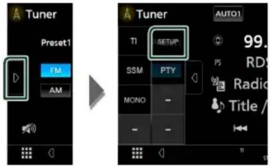 Tuner Preset1 FM AM Tuner AUTO1 TI SETUP SSM PTY MONO - - Ti 99. RDS Radio Title /