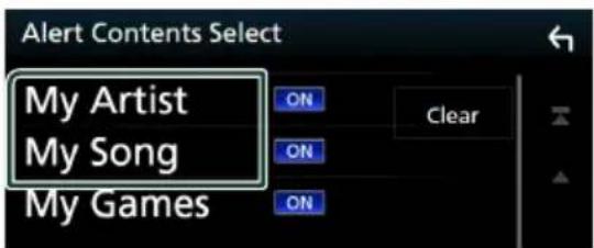 Alert Contents Select My Artist My Song My Games
