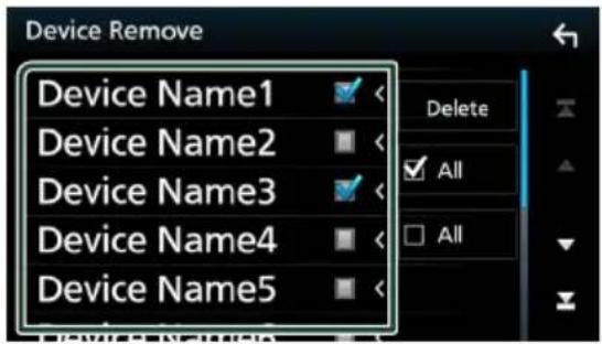 Device Remove Device Name1 Device Name2 Device Name3 Device Name4 Device Name5 Delete All All