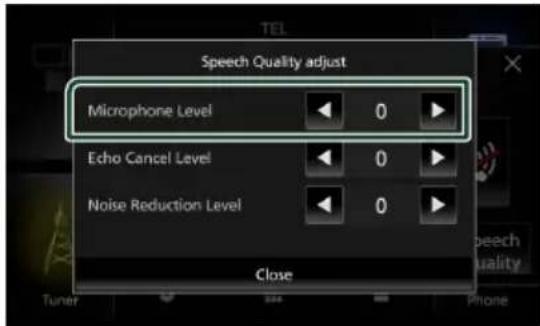 Speech Quality adjust Microphone Level 0 Echo Cancel Level 0 Noise Reduction Level 0 Close