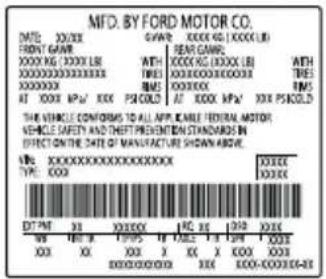 FORD F-250 Super Duty (2017) - Safety Compliance Certification Label Example: - 1