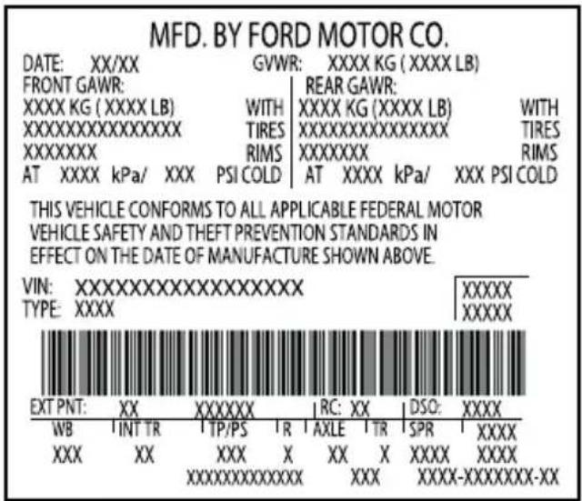 FORD F-250 Super Duty (2017) - VEHICLE CERTIFICATION LABEL - 1