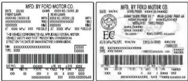 FORD F-450 Super Duty (2020) - Safety Compliance Certification Label Example: - 1