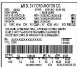 FORD F-350 Super Duty (2019) - Safety Compliance Certification Label Example: - 1