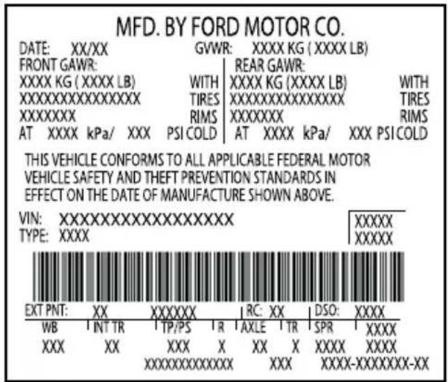 FORD F-350 Super Duty (2019) - VEHICLE CERTIFICATION LABEL - 1