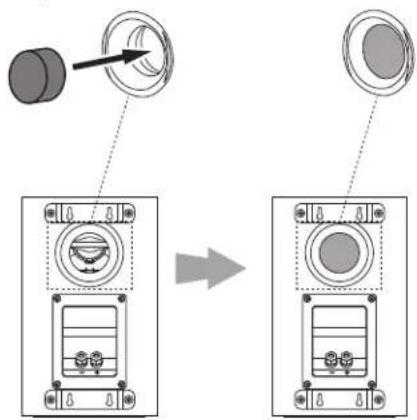 Diagram showing a device component before and after assembly, with labeled parts and directional arrow indicating transformation.