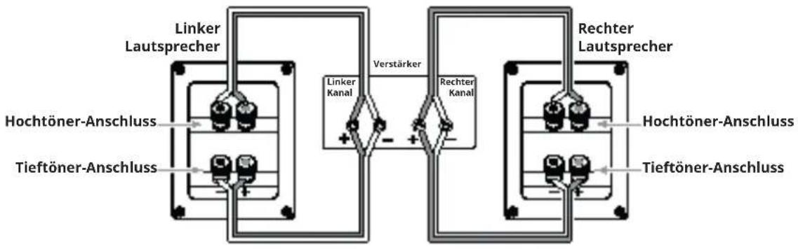 Linker Lautsprecher Hochtöner-Anschluss Tieftöner-Anschluss Verstärker Linker Kanal Rechter Kanal Rechter Lautsprecher Hochtöner-Anschluss Tieftöner-Anschluss