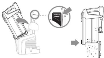 Diagram illustrating a mechanical device with a dial indicator and a magnified view of the component being removed.