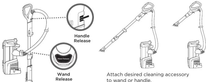 Handle Release Wand Release Attach desired cleaning accessory to wand or handle.