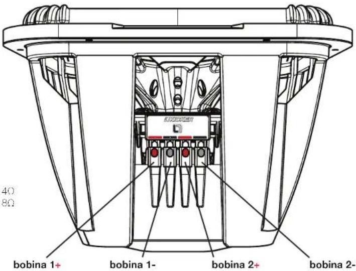 40 8Ω bobina 1+ bobina 1- bobina 2+ bobina 2-