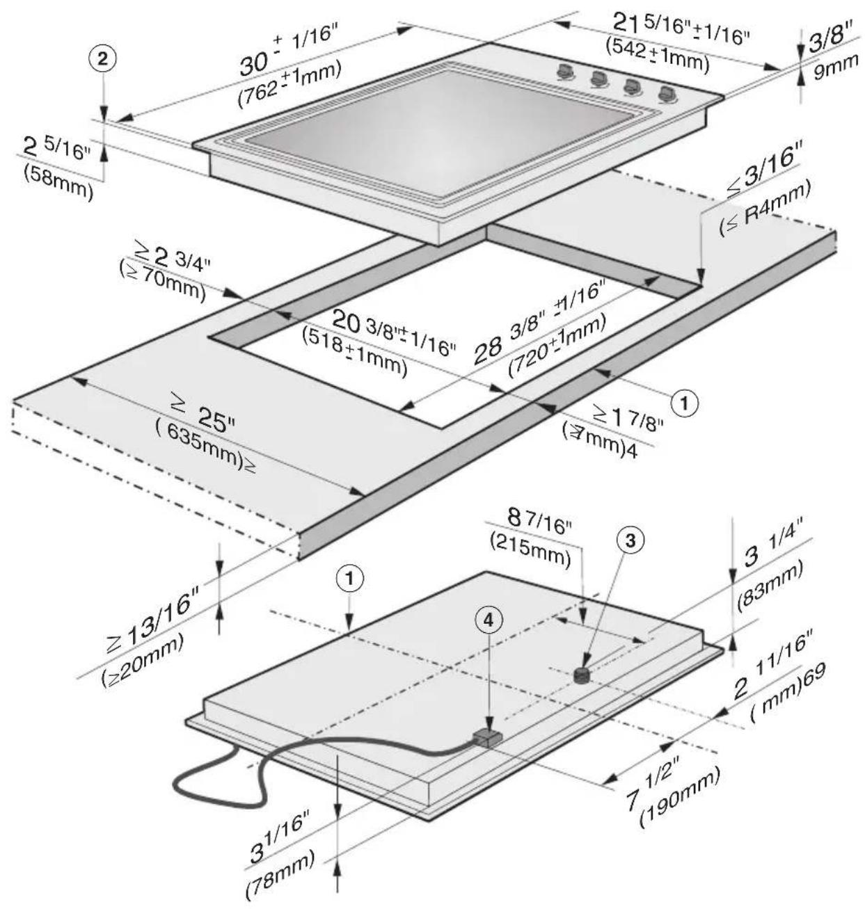 MIELE KM 3474 G - Installation dimensions - 1