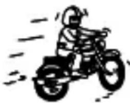 Simple line drawing of a person riding a three-wheeled vehicle (no text or symbols)