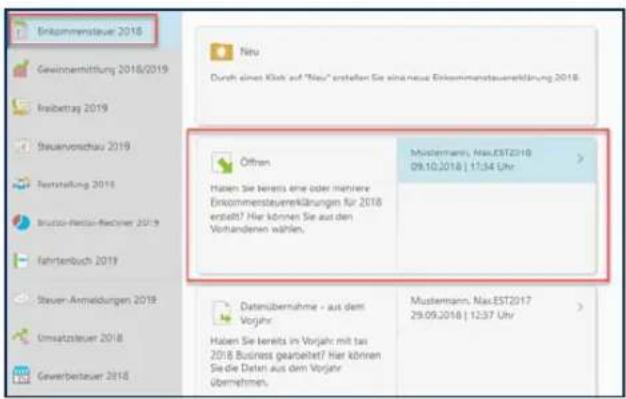 Buhl Tax 2019 - Eine bestehende Steuererklärung öffnen - 1